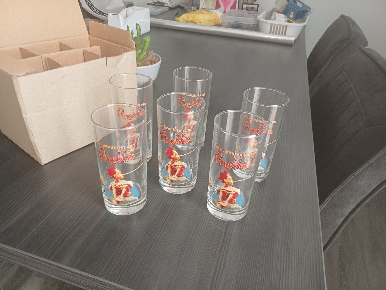 6 stuks  Pinokkio glazen set De avonturen van Pinokkio, Ophalen, Zo goed als nieuw, Servies