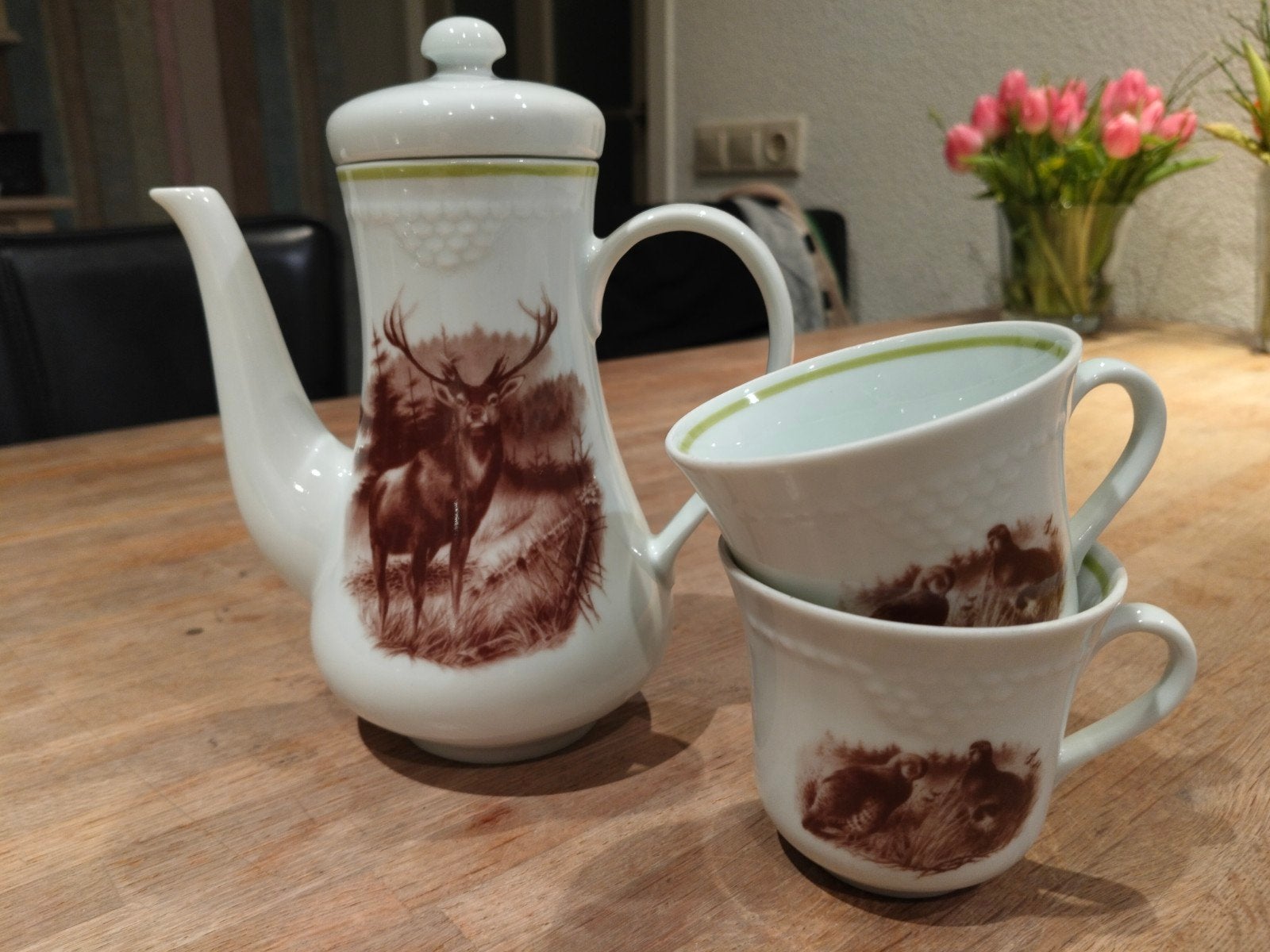 Vintage Weisswasser Koffieservies met Jachttaferelen, Ophalen of Verzenden
