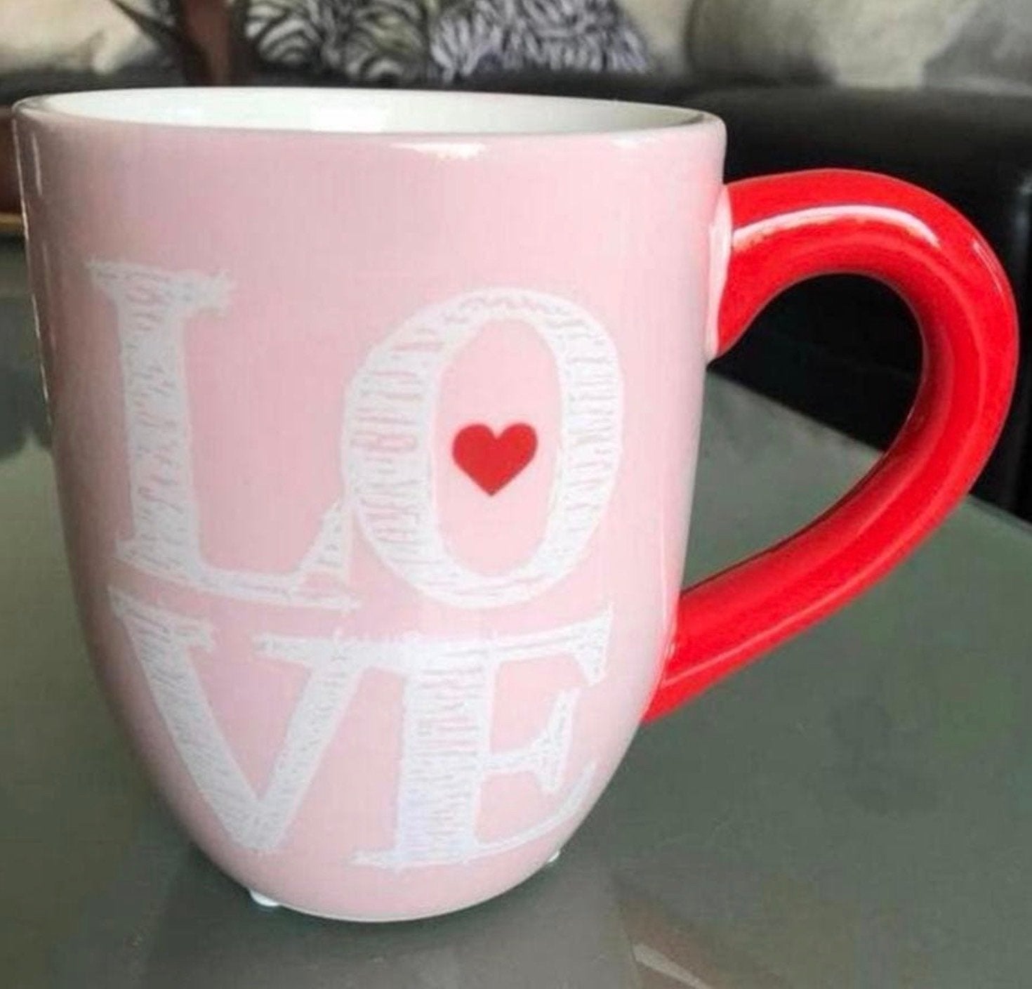 Roze bloempot 'Love' met rood handvat - Zo goed als nieuw, Rond, Ophalen of Verzenden, Zo goed als nieuw, Binnen