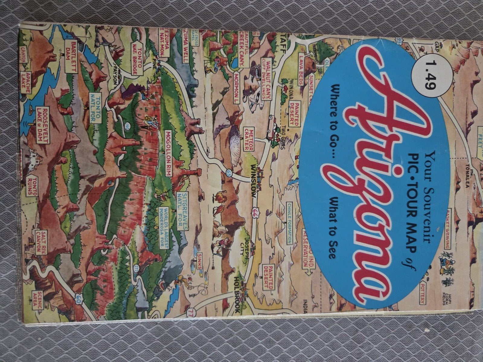 originele vintage A pic-tour map of Arizona, Verzamelen, Ophalen of Verzenden, Gebruikt