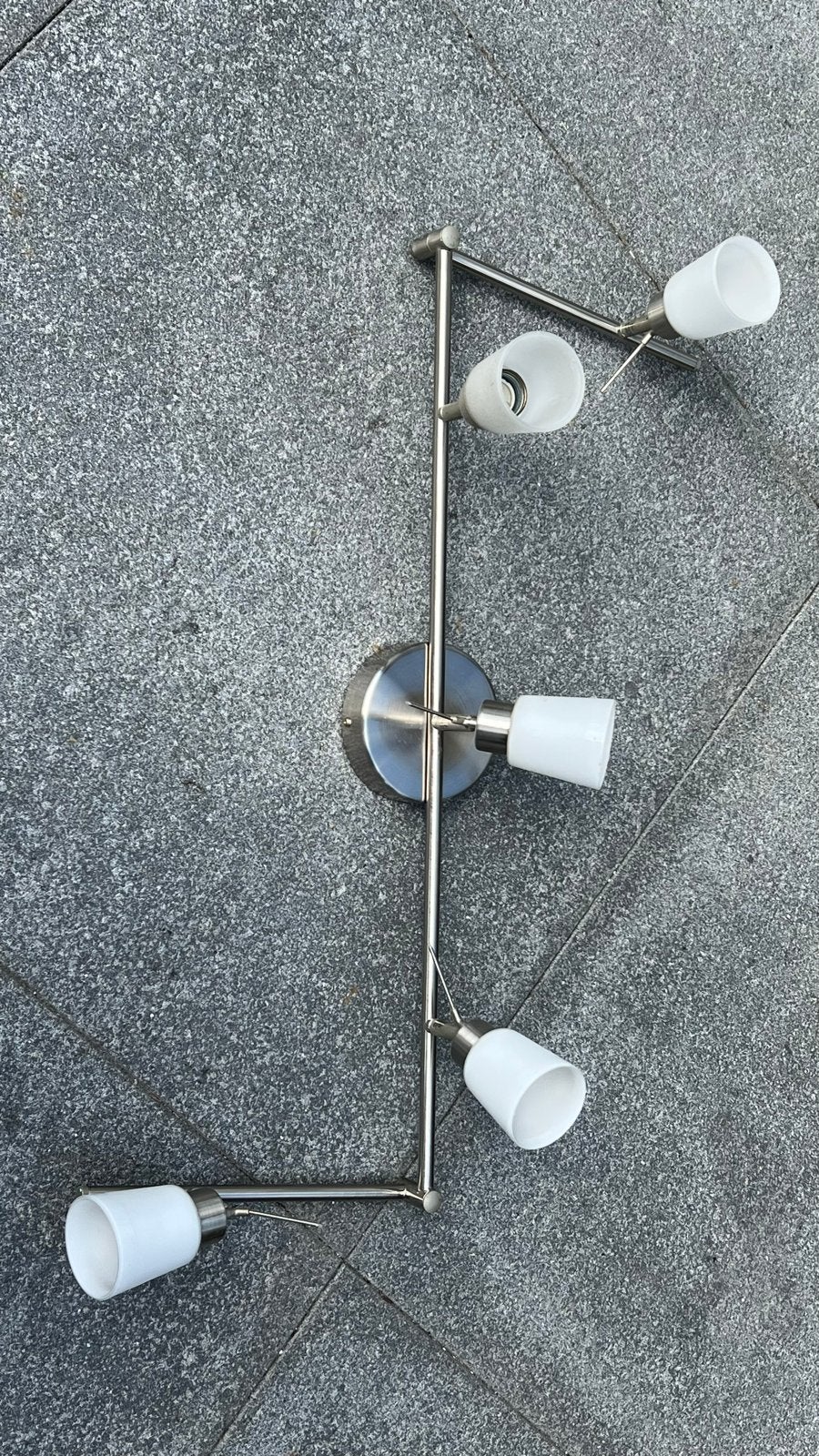 Moderne plafondlamp met 5 spots - RVS en matglas, Ophalen, Gebruikt, Metaal
