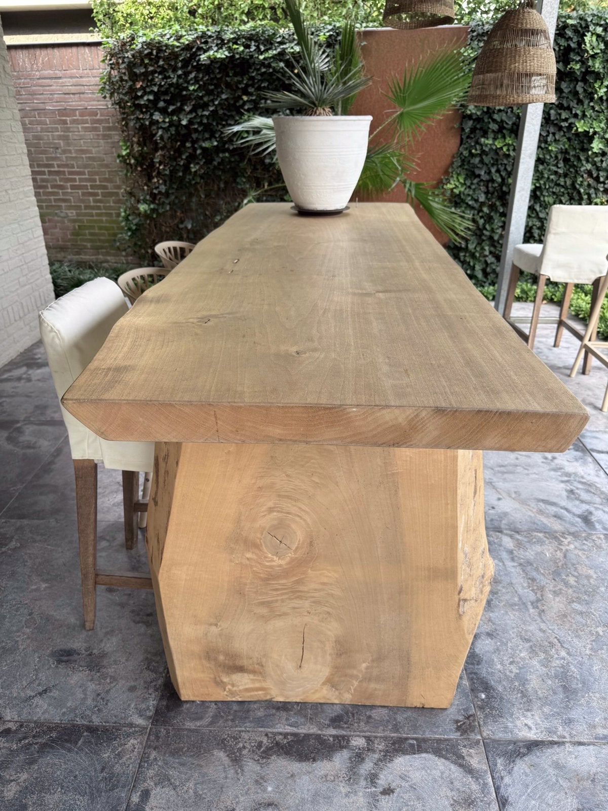 Tijdloze Boomstam Bar incl 6 krukken Dik blad, Tuin en Terras, Ophalen