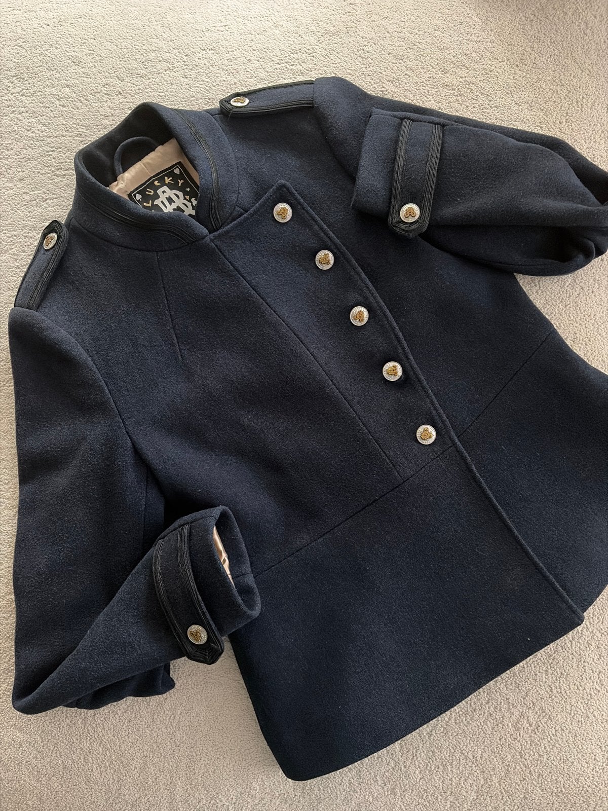 Scotch & Soda marineblauwe wollen jas met gouden knopen, Verzenden, Zo goed als nieuw, Maat 42/44 (L), Blauw