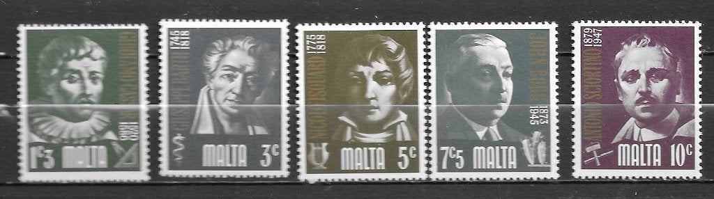 Malta postzegels - Historische figuren (5 stuks), Ophalen of Verzenden, Malta, Postfris