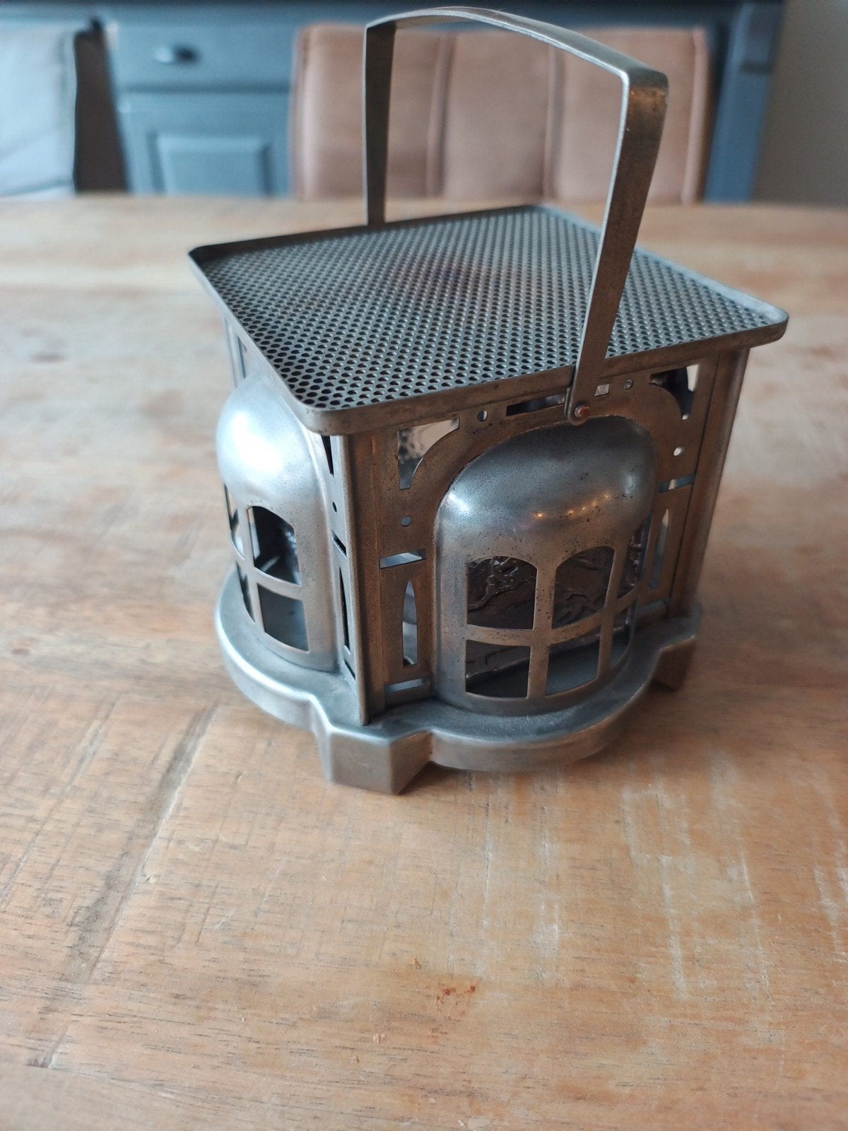 Vintage metalen theelichtje/waxinelichthouder, Antiek en Kunst, Ophalen of Verzenden, Overige materialen