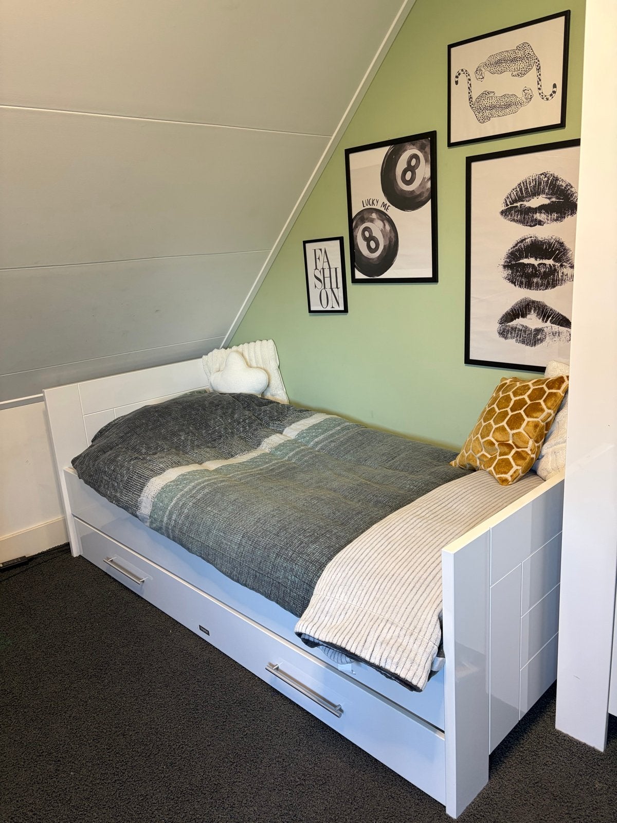 Bopita bed 90x200 hoogglans wit met lade en 2 matrassen, Ophalen, Gebruikt, 90 cm, Eenpersoons