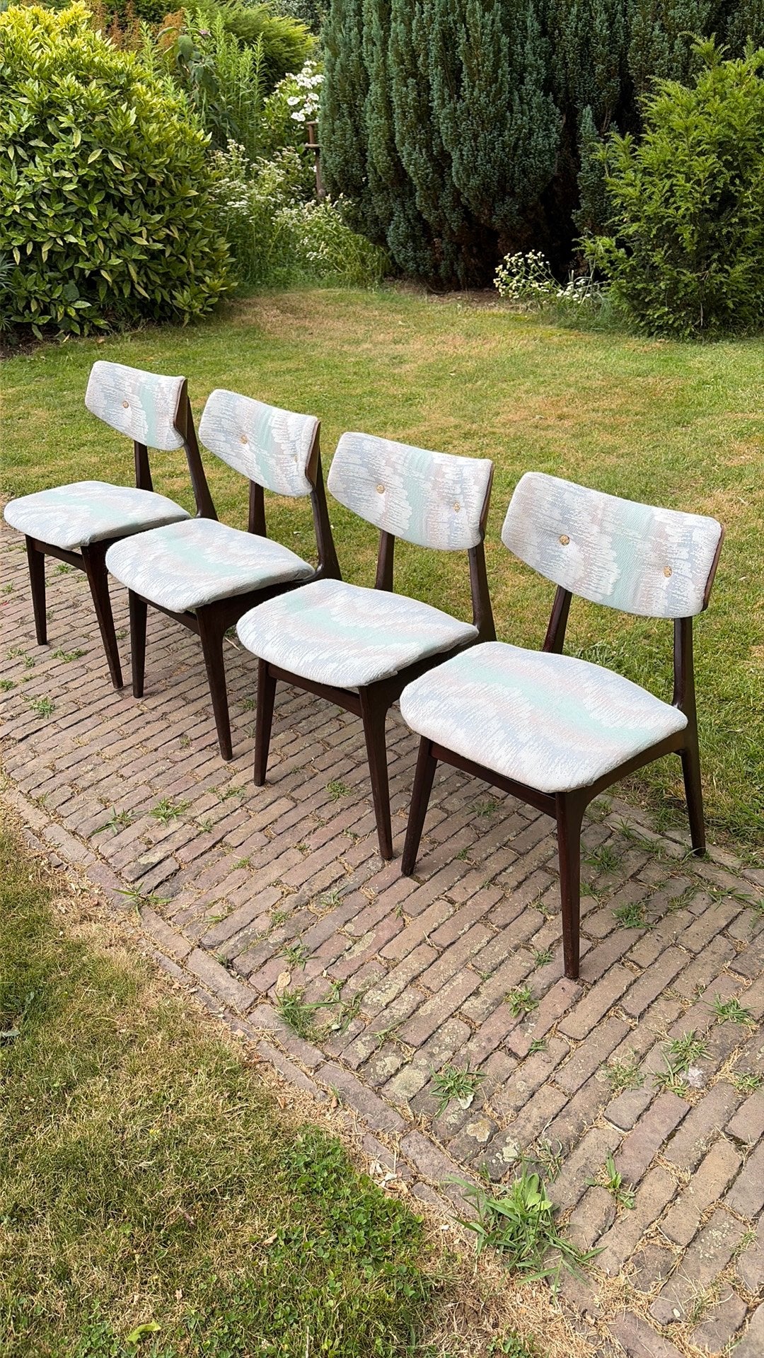 4 Deens mid century design stoelen Schiønning & Elgaard, Ophalen, Gebruikt, Bruin, Mid century modern
