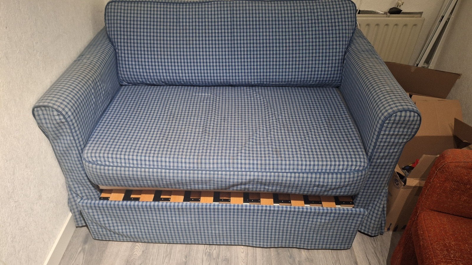 Comfortabele slaapbank - Blauw geruit, Ophalen, Gebruikt, Blauw, Twijfelaar