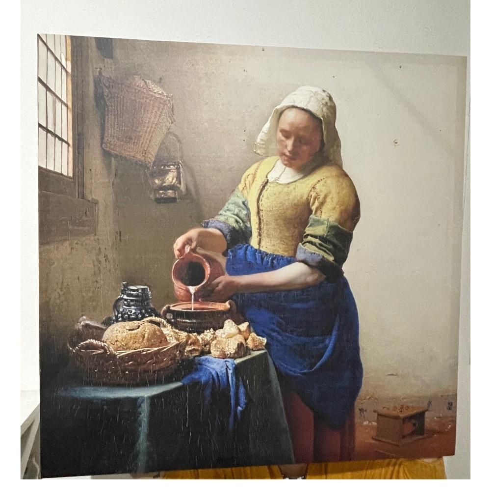 canvas schilderij Vermeer Melkmeisje 90x90cm groot, Ophalen, Zo goed als nieuw, Schilderij, 75 tot 100 cm