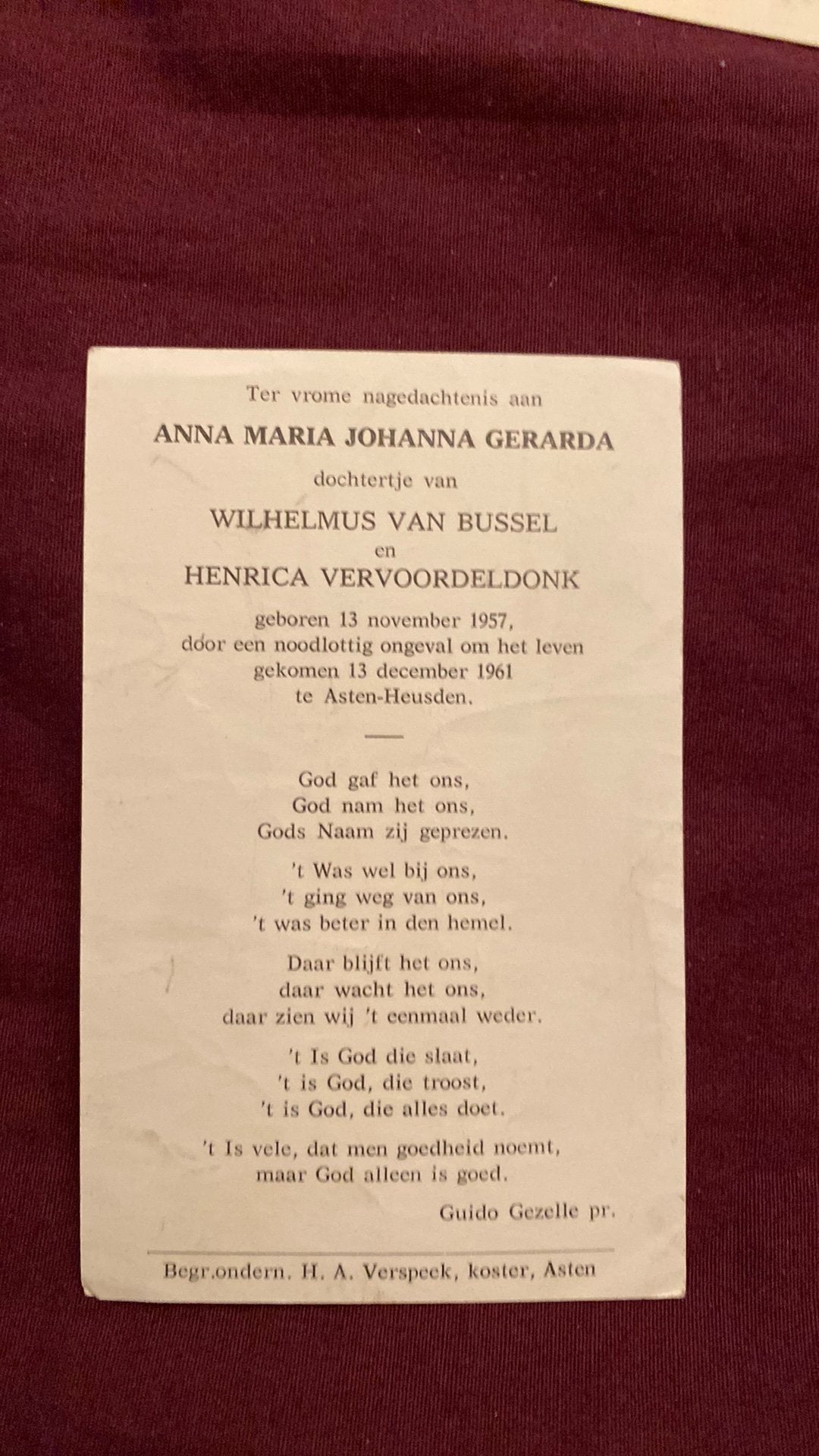 4-jarige AMJG van Bussel (- Vervoordeldonk) 1957 Asten 1961, Ophalen of Verzenden