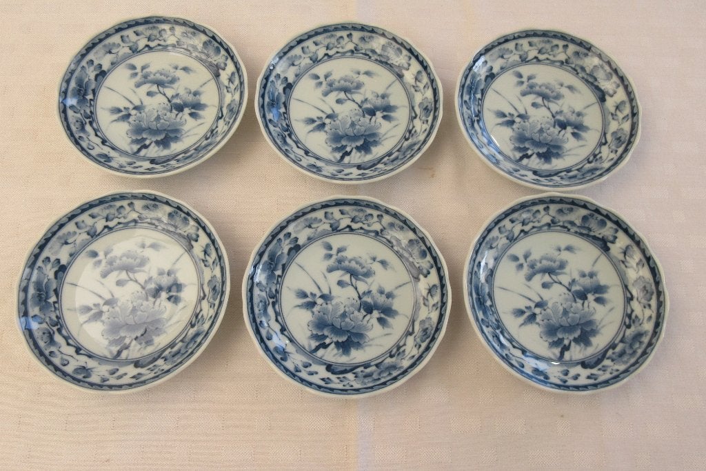 6 Japanse schaaltjes Pioenroos met geschulpte rand, Ophalen of Verzenden