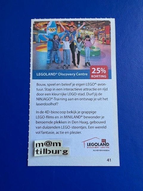 Legoland Discovery Centre 25% korting tot 4-1-2027, Drie personen of meer, Kortingsbon, Overige typen