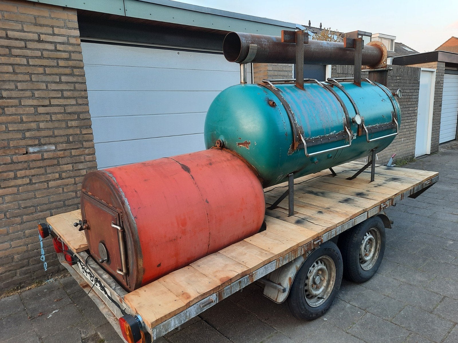 Unieke handgemaakte BBQ Smoker op aanhanger, Ophalen, Gebruikt, Handgemaakt