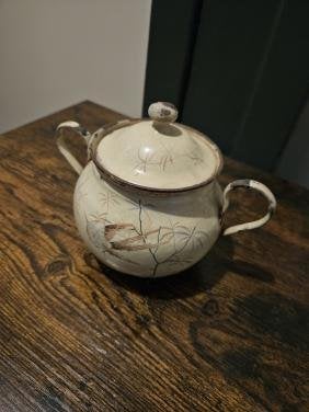 Vintage Emaille Suikerpot met Vogeldecoratie, Antiek en Kunst, Antiek | Emaille, Ophalen of Verzenden