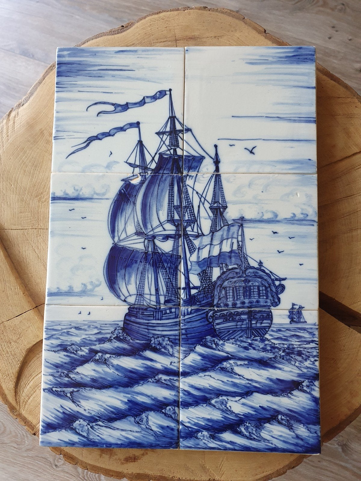 Delfts blauw tegeltableau met VOC-schip, Antiek en Kunst, Ophalen of Verzenden