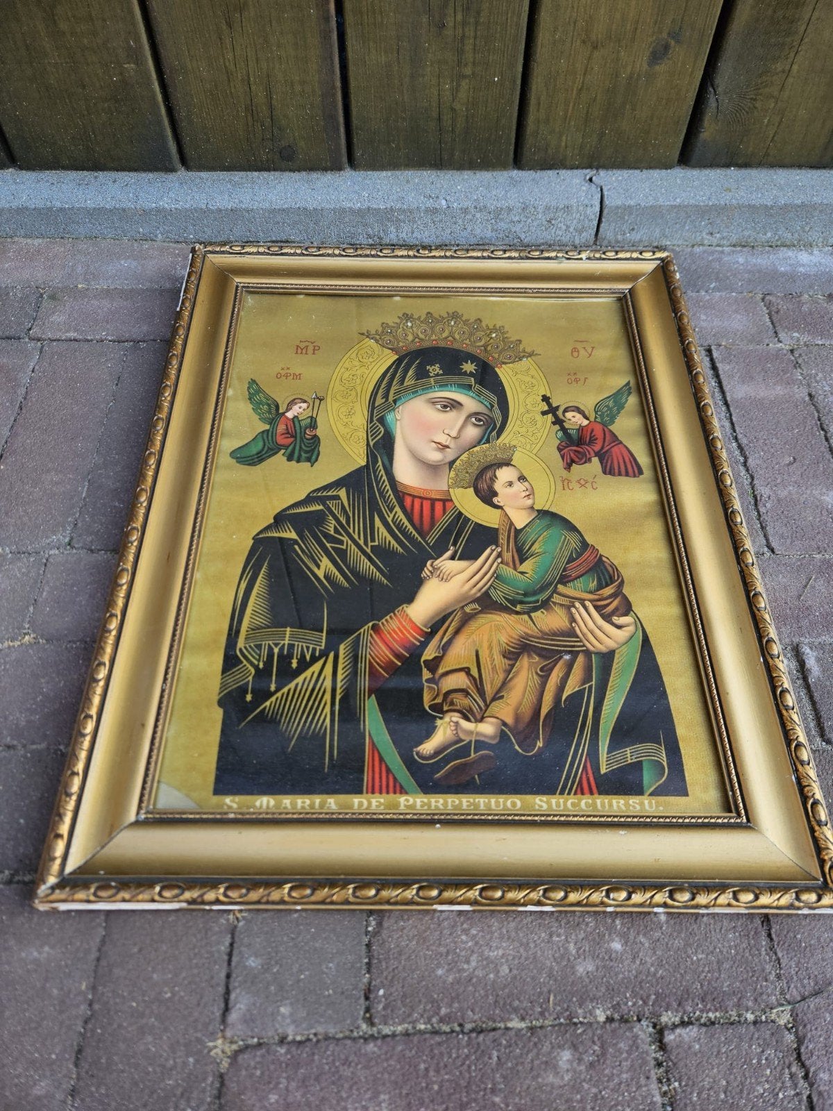 Oude lijst met plaat van Maria, Antiek en Kunst, Antiek | Religie, Ophalen of Verzenden