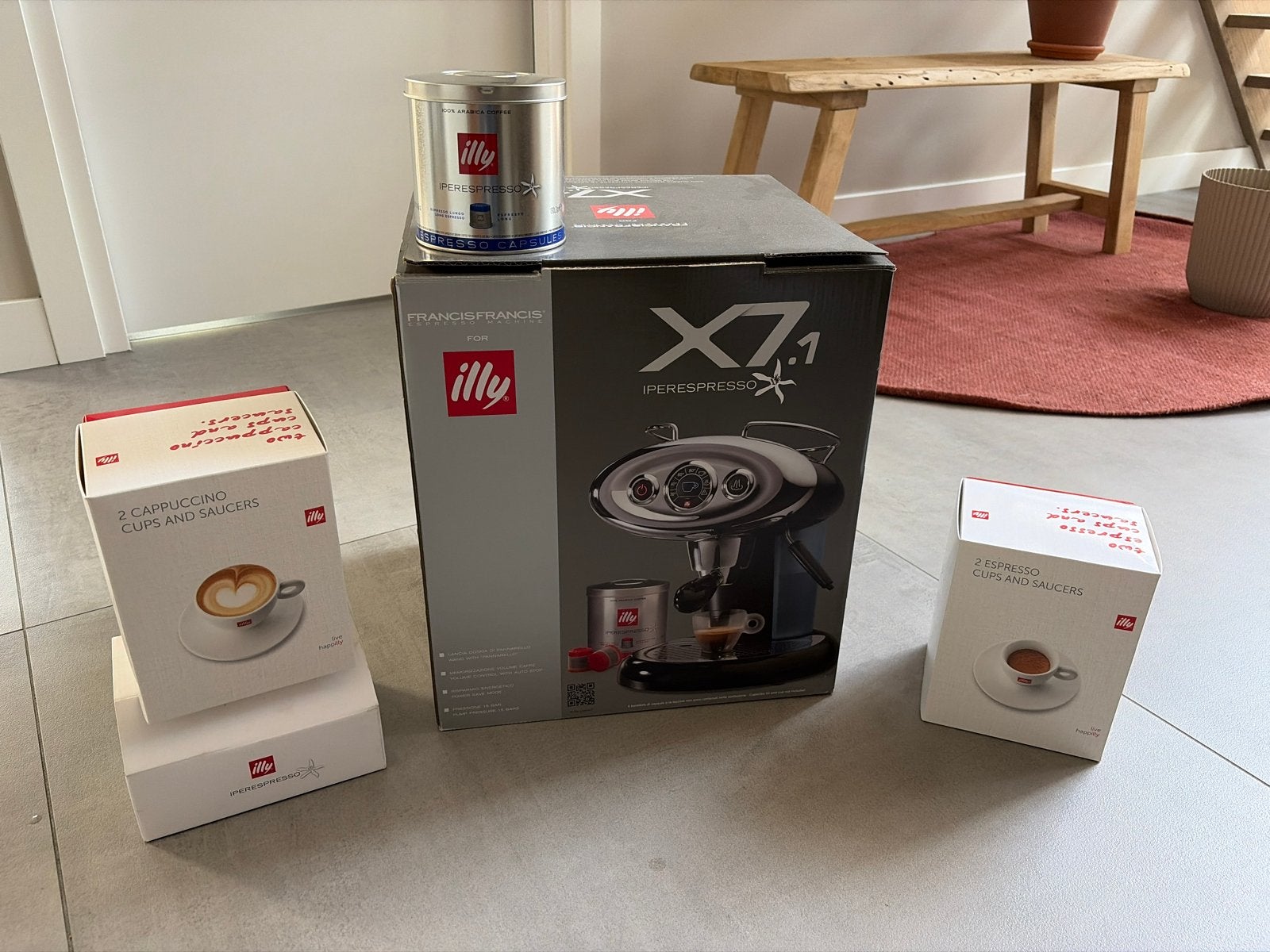 Illy X7.1 espresso machine complete set - Nieuw!, Stoompijpje, Koffiepads en cups, Espresso apparaat, Nieuw