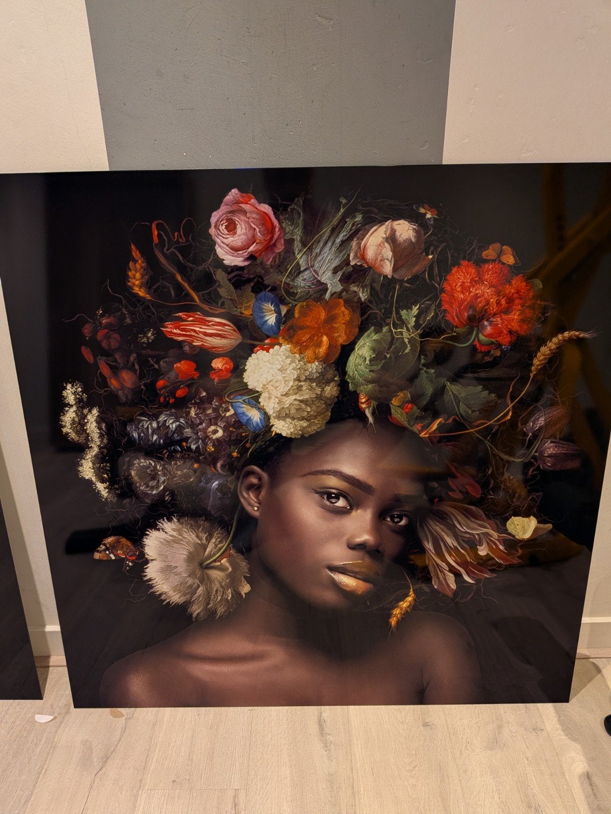 MondiArt Flower Power Bridget 100x100 glanzend wanddecoratie, Antiek en Kunst, Ophalen, Ophangklaar, Glas, Gemengde techniek