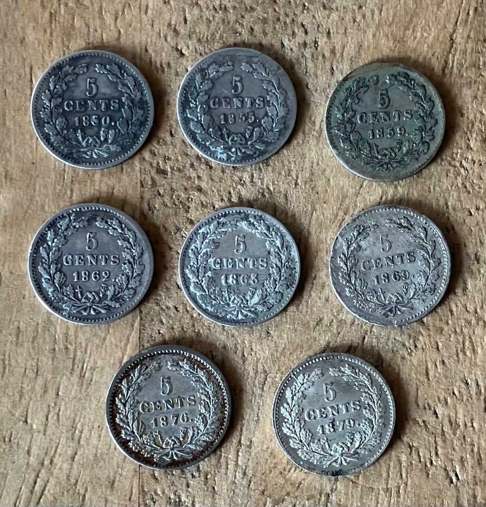 Setje stuivers / 5 cent Willem III, Postzegels en Munten, Munten | Nederland, Setje, 5 cent, Koning Willem III, Zilver, Ophalen