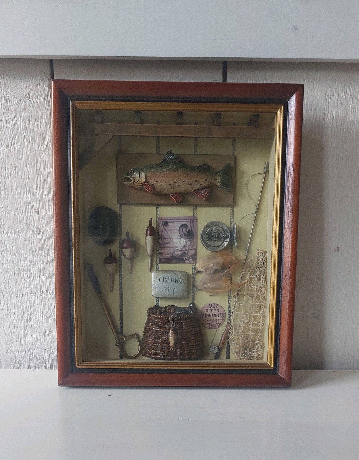 vliegvis- diorama fly fishing shadow box vissen decoratie, Ophalen of Verzenden, Overige typen
