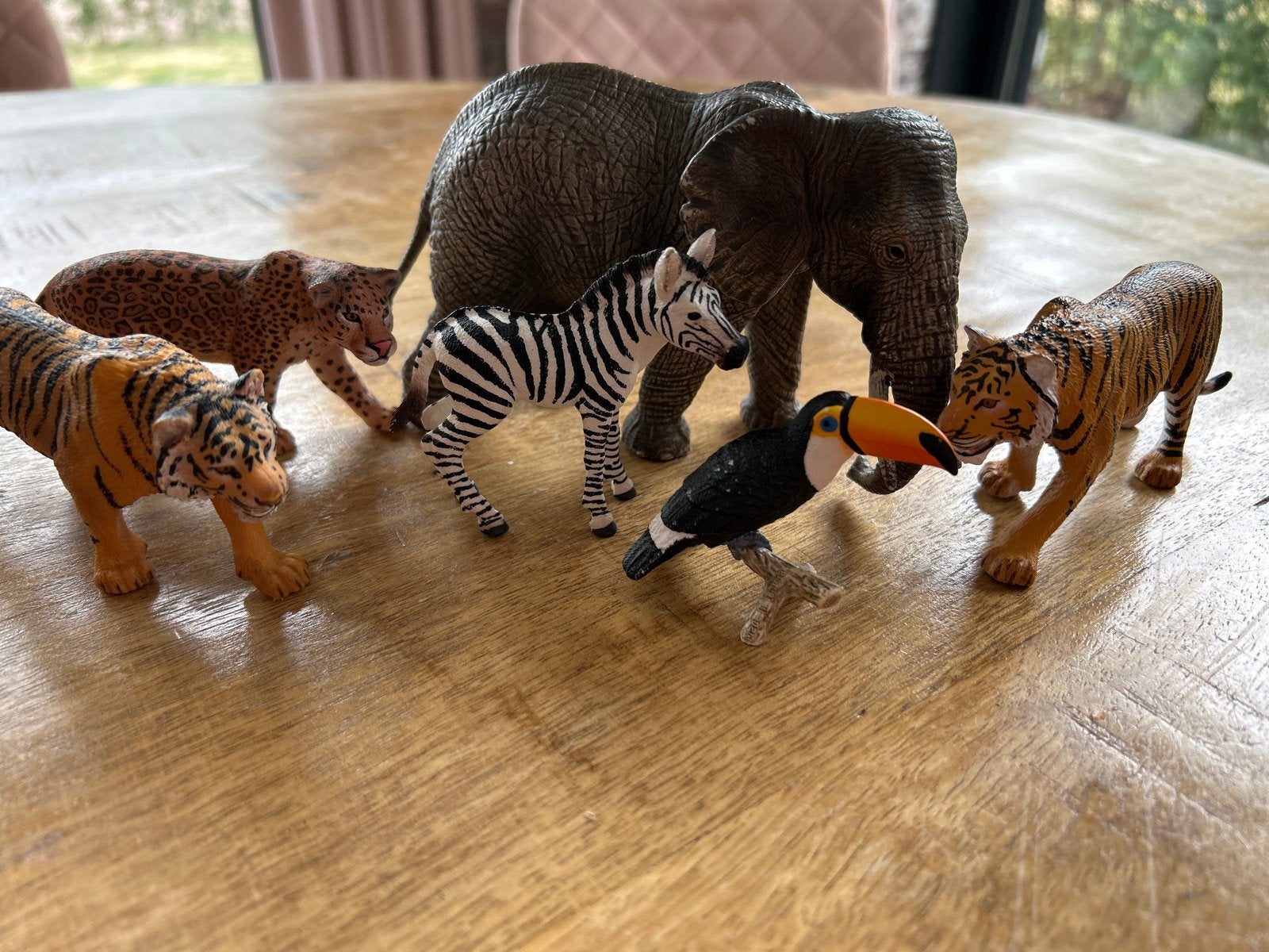 Schleich Dieren: Olifant, Tijger, Zebra, Luipaard en Toekan, Ophalen, Gebruikt