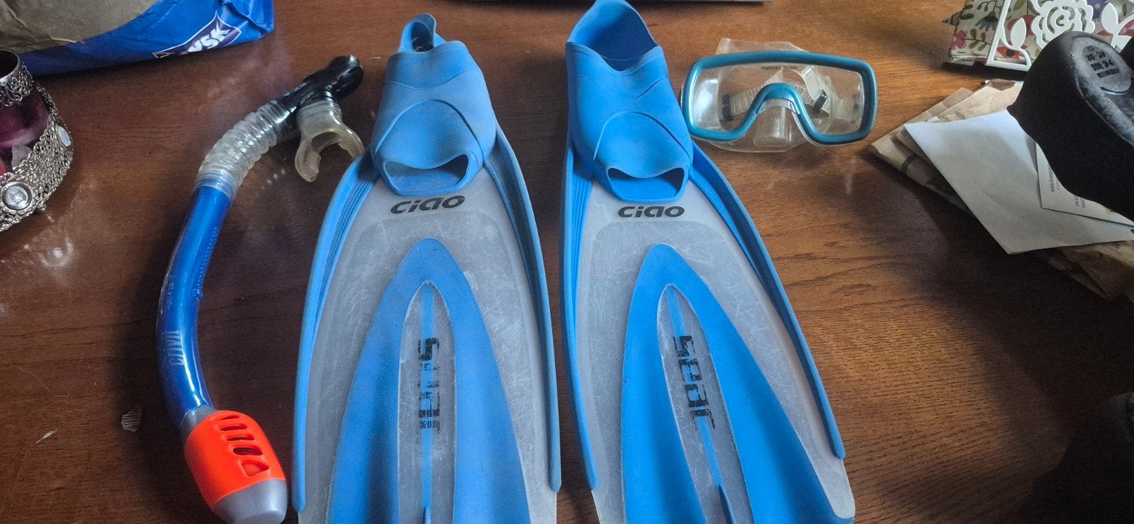 Zwemvliezen, duikbril, snorkel, Ophalen of Verzenden, Zo goed als nieuw, Snorkelset