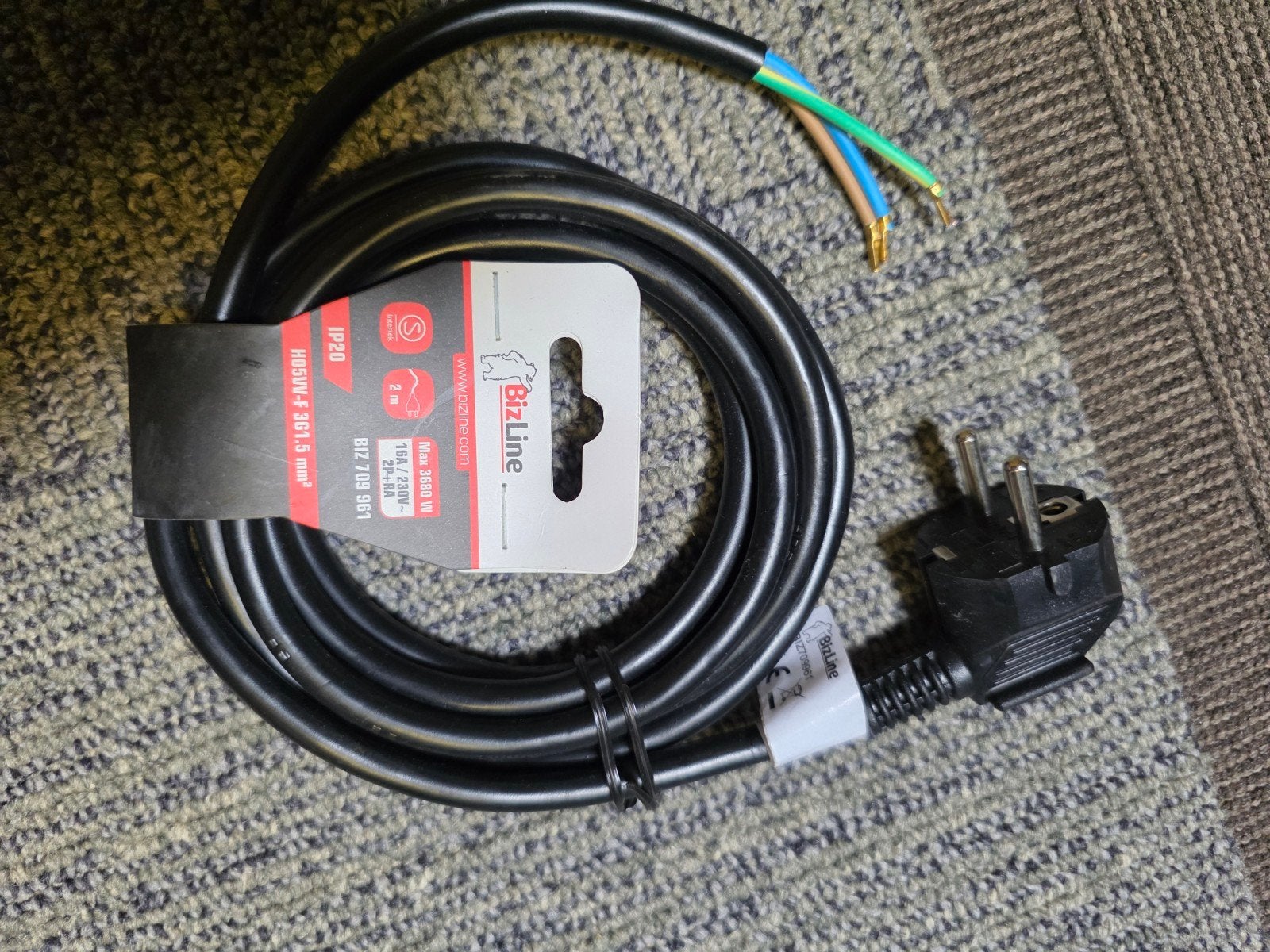 BizLine H05VV-F 3G1.5 mm² stroomkabel met stekker, 2m, Ophalen of Verzenden, Nieuw, Overige merken, Kabel of Snoer