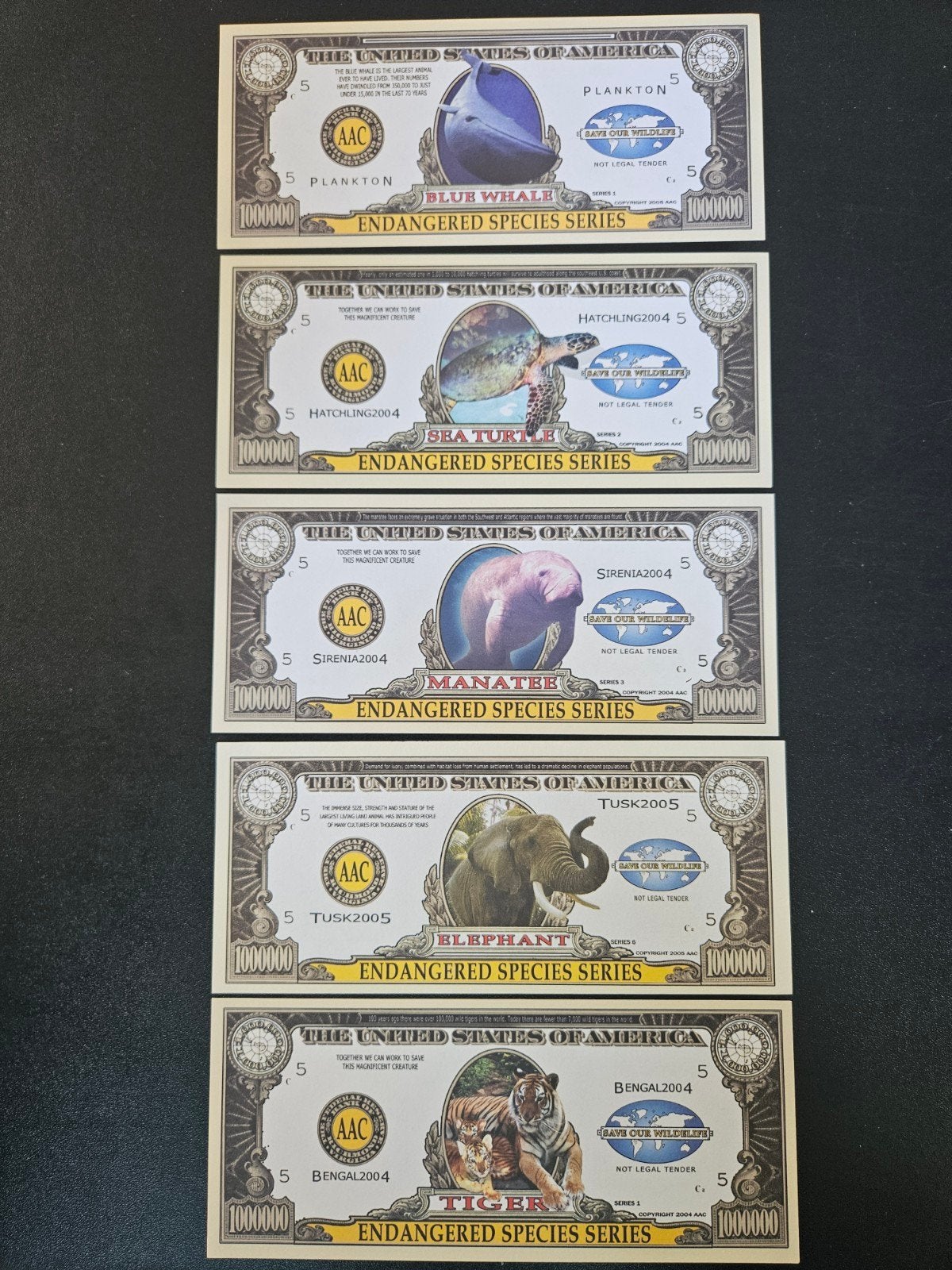 Fantasy dollars Bedreigde diersoorten per stuk, Verzenden, Noord-Amerika, Los biljet