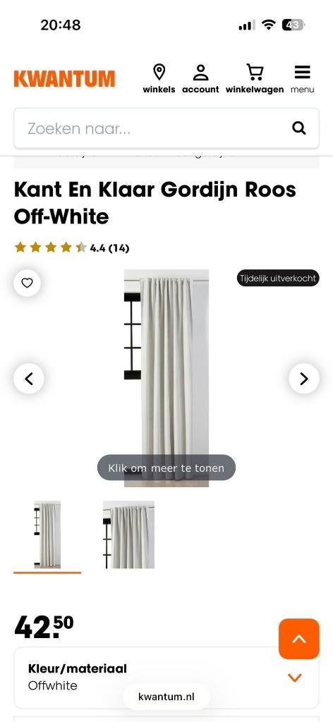 Verduisterende Gordijn Roos Kwantum Off-white, Huis en Inrichting, Stoffering | Gordijnen en Lamellen, 100 tot 150 cm, 200 cm of meer