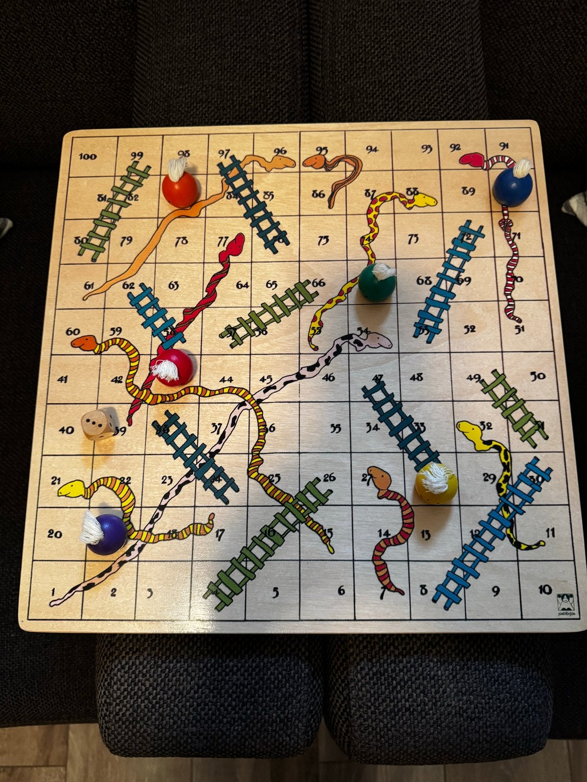 Adders en Ladders - Houten Spel met Grappige Pionnen, Drie of vier spelers, Ophalen, Gebruikt