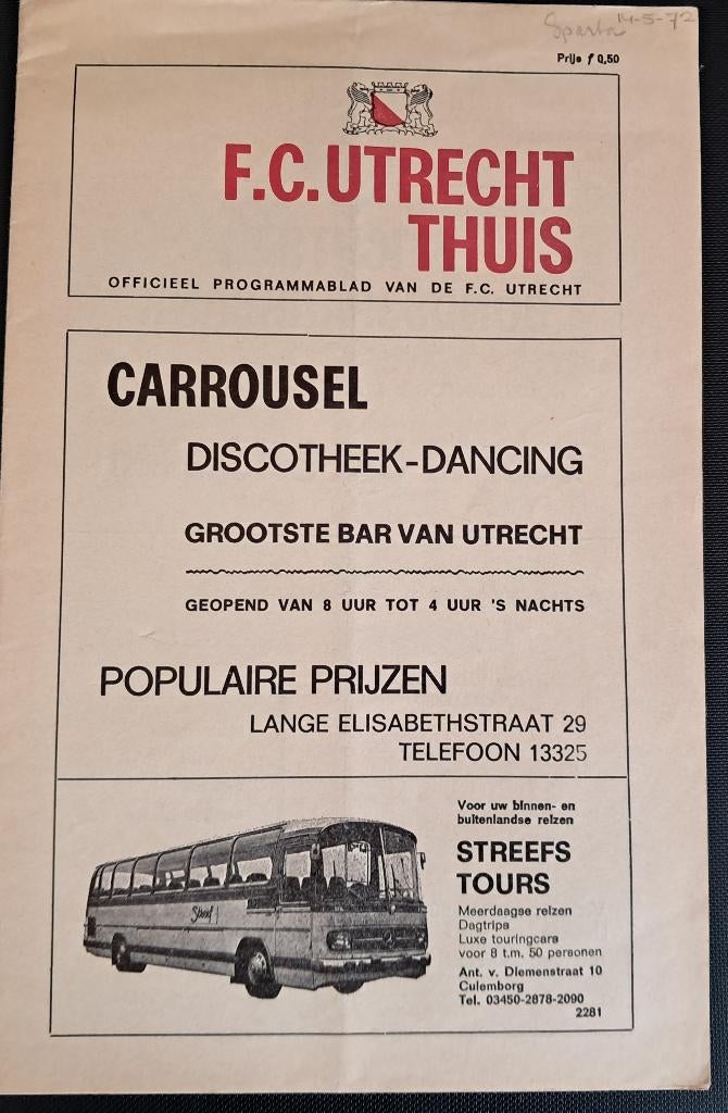 FC Utrecht - Sparta 1971/1972, Verzamelen, Sportartikelen en Voetbal, Ophalen of Verzenden, Zo goed als nieuw, F.C. Utrecht, Boek of Tijdschrift
