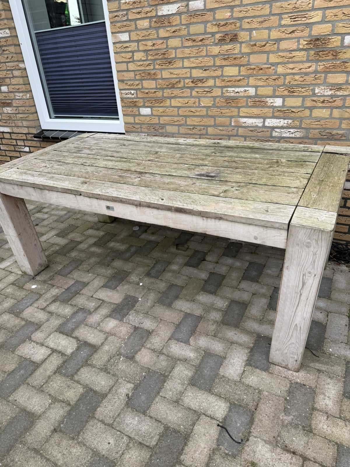 Gratis: oude houten tafel., Tuin en Terras, Ophalen, Zo goed als nieuw, Rechthoekig, Hout