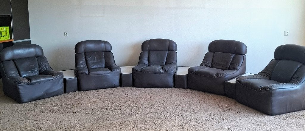 Vintage Fauteuil met tafeltje - Zithoek - Lounge - Leer, Huis en Inrichting, Ophalen, Gebruikt, 50 tot 75 cm, Leer