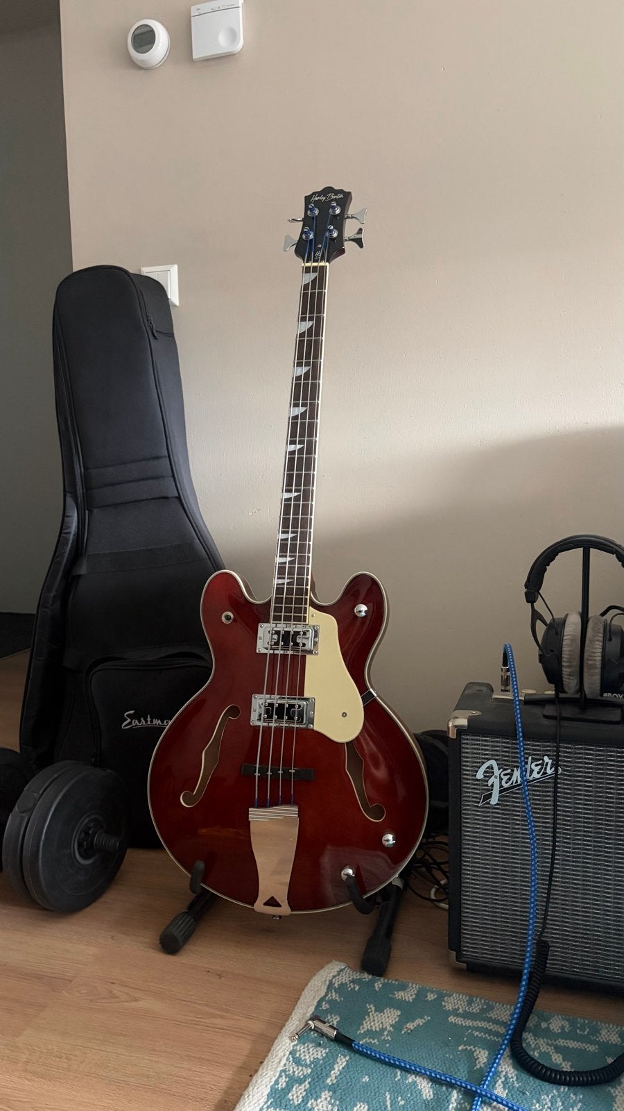 Harley Benton HB60 met Flatwounds, Ophalen of Verzenden, Zo goed als nieuw, Semi-akoestisch