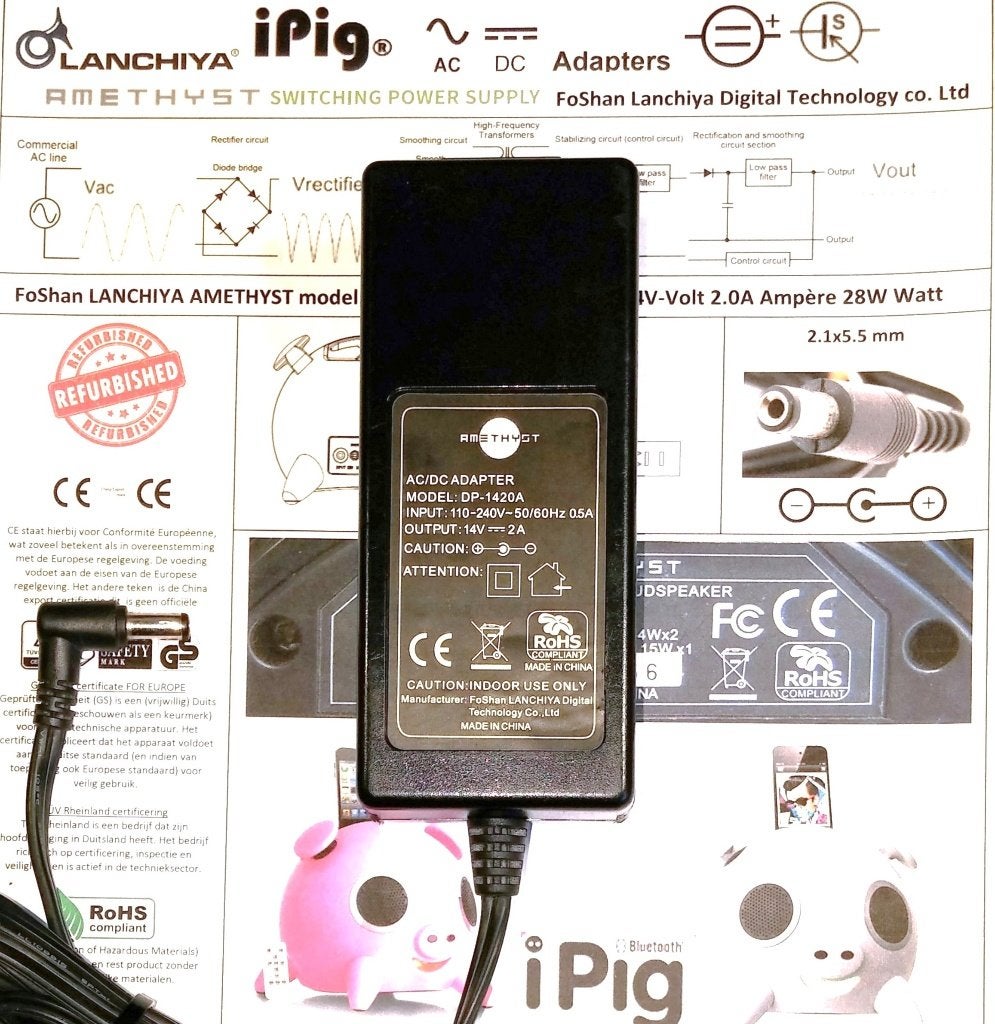 FoShan AMETHYST 14V 2A 28W Adapter DP-1420A iPig iPup iPod, Ophalen of Verzenden, Refurbished