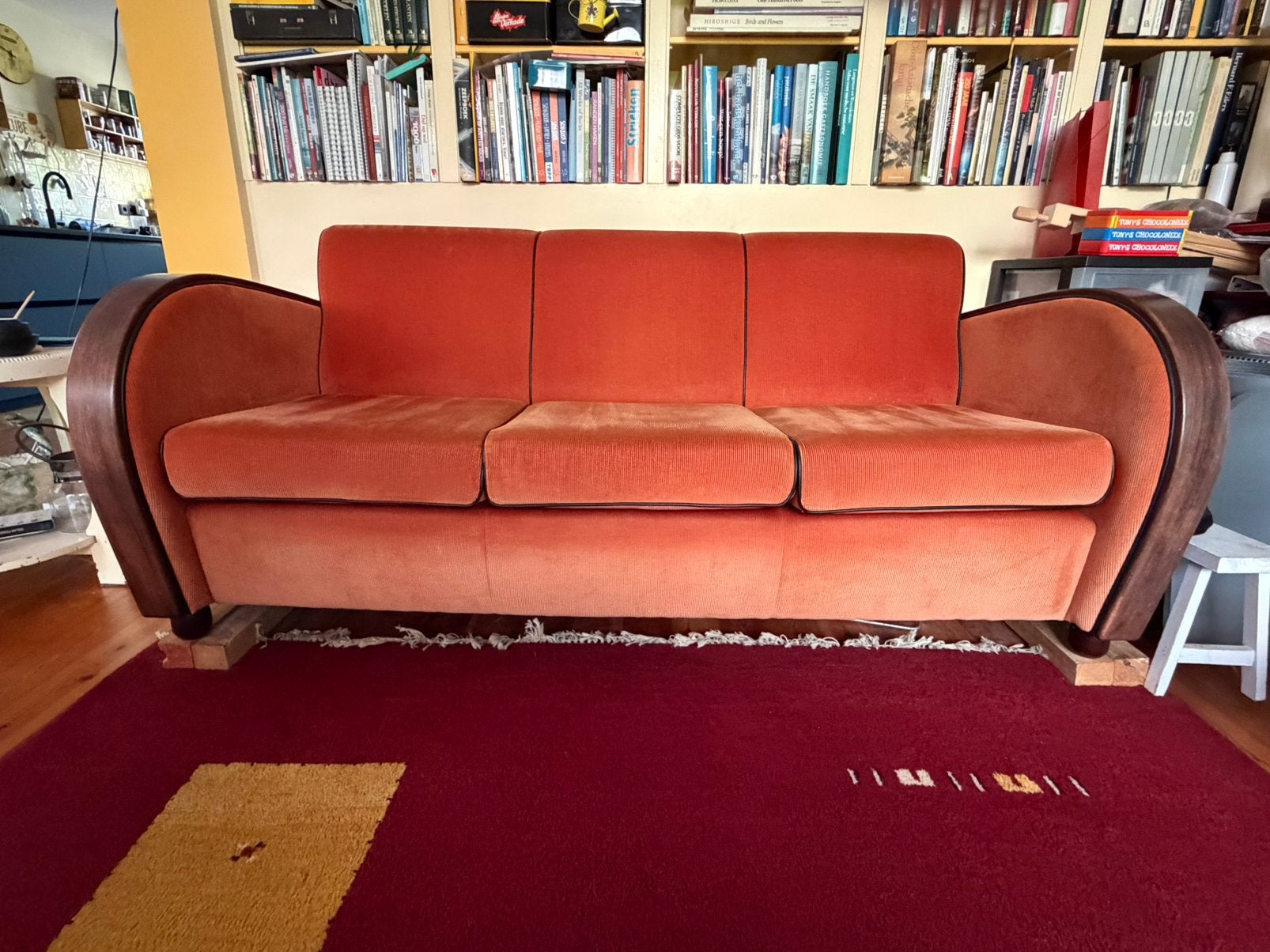 Art deco  3-zitsbank Rooker 02 cognac kleur, Ophalen, 150 tot 200 cm, Tweepersoons, 75 tot 100 cm