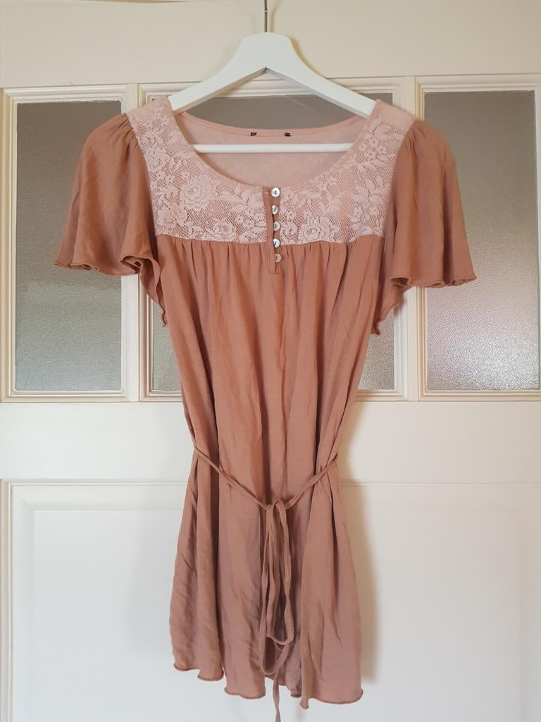 Shirt zalmkleurig beige nude met kant zwangerschapsshirt, Ophalen of Verzenden, Zo goed als nieuw, Beige