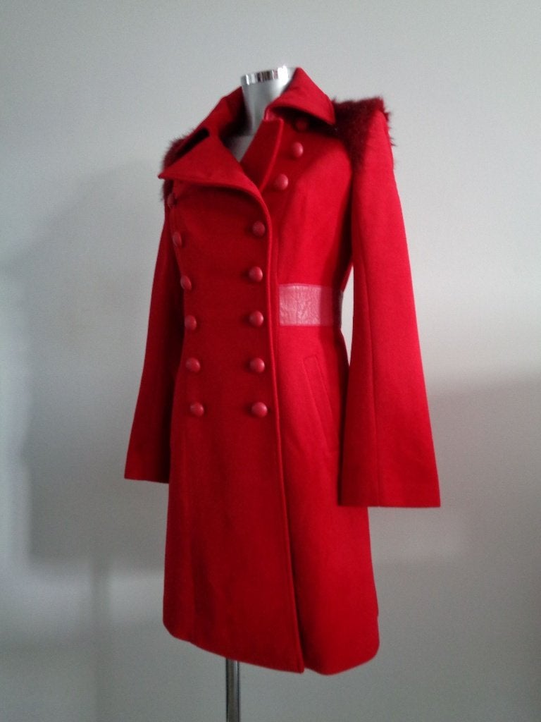 MAAC London, rode wollen jas met fake fur, 36/38 nieuw, Maat 38/40 (M), MAAC, Nieuw, Ophalen of Verzenden
