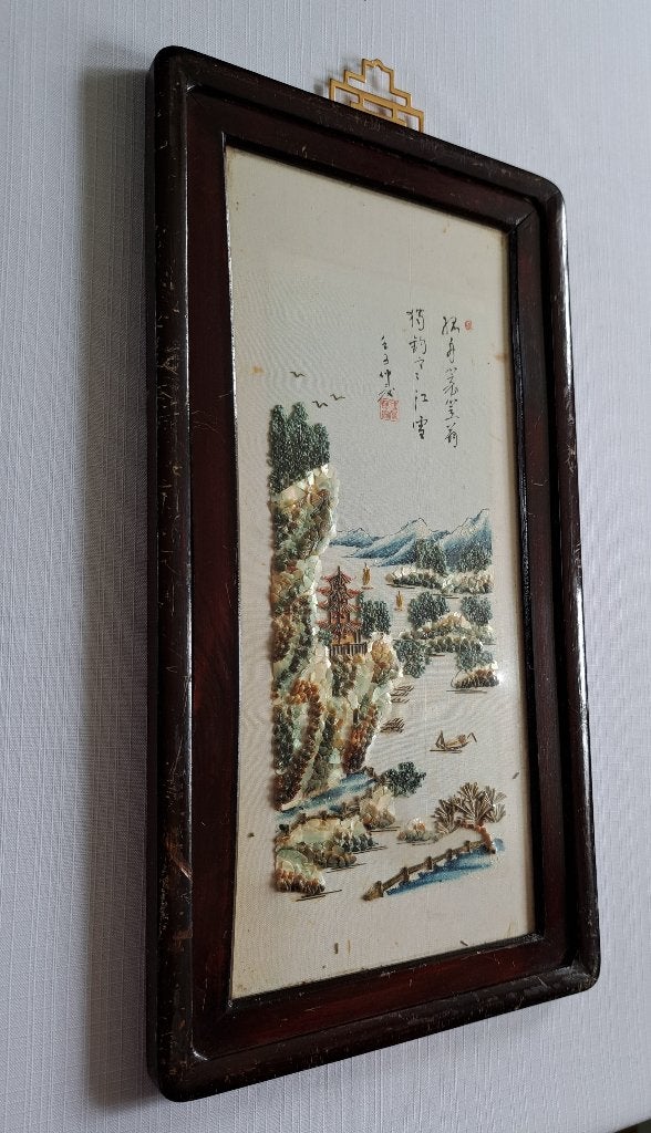 Oud gesig chinees schelpen schilderij jaren 30 guó huà china, 43 cm, Schilderij, Natuurlijk materiaal, Verzenden
