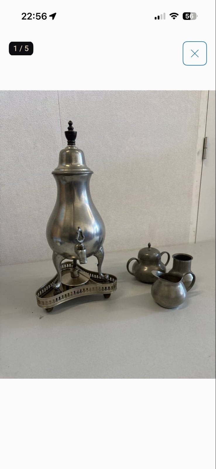 Antieke tinnen theeservies met samovar, Antiek en Kunst, Antiek | Tin, Ophalen of Verzenden
