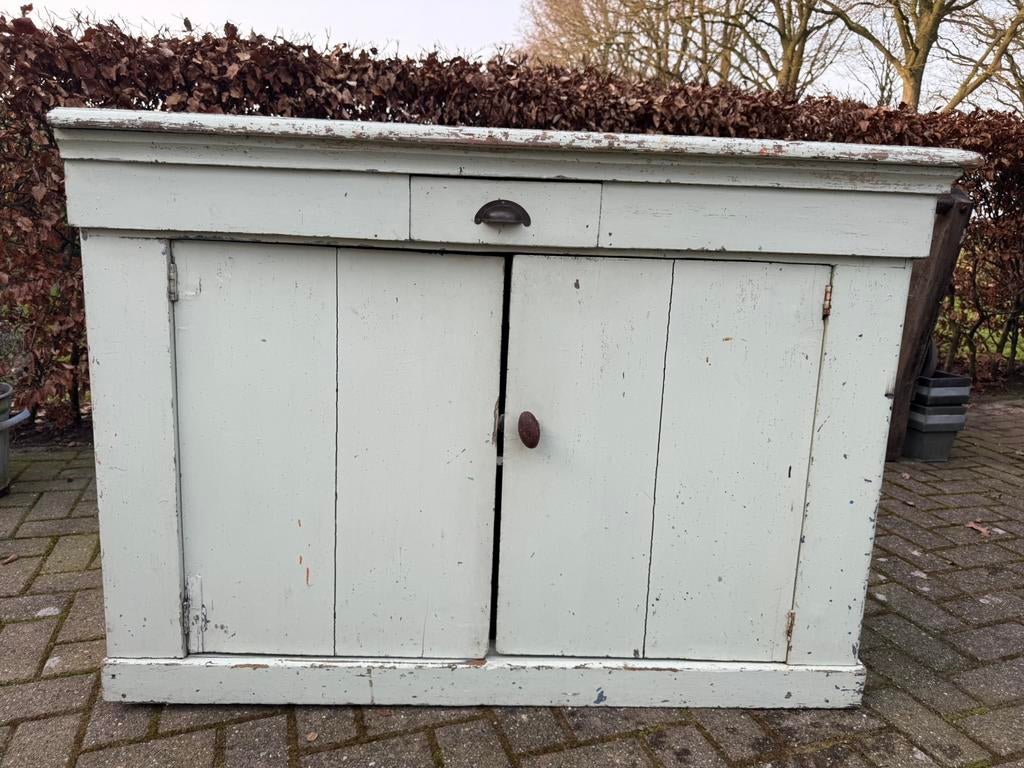 Brocante toonbank, zacht-grijs/groen, biedemeier paneel, Antiek en Kunst, Curiosa en Brocante, Ophalen