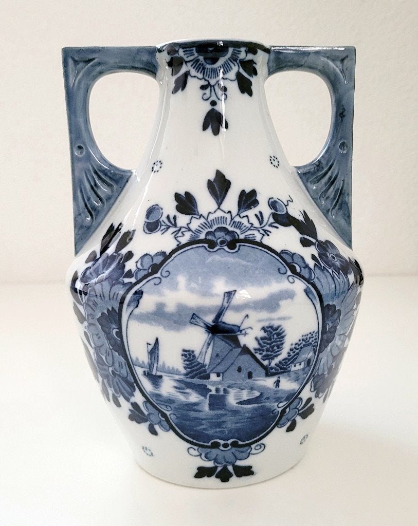 Delfts blauwe vaas met handvaten, Antiek en Kunst, Ophalen of Verzenden