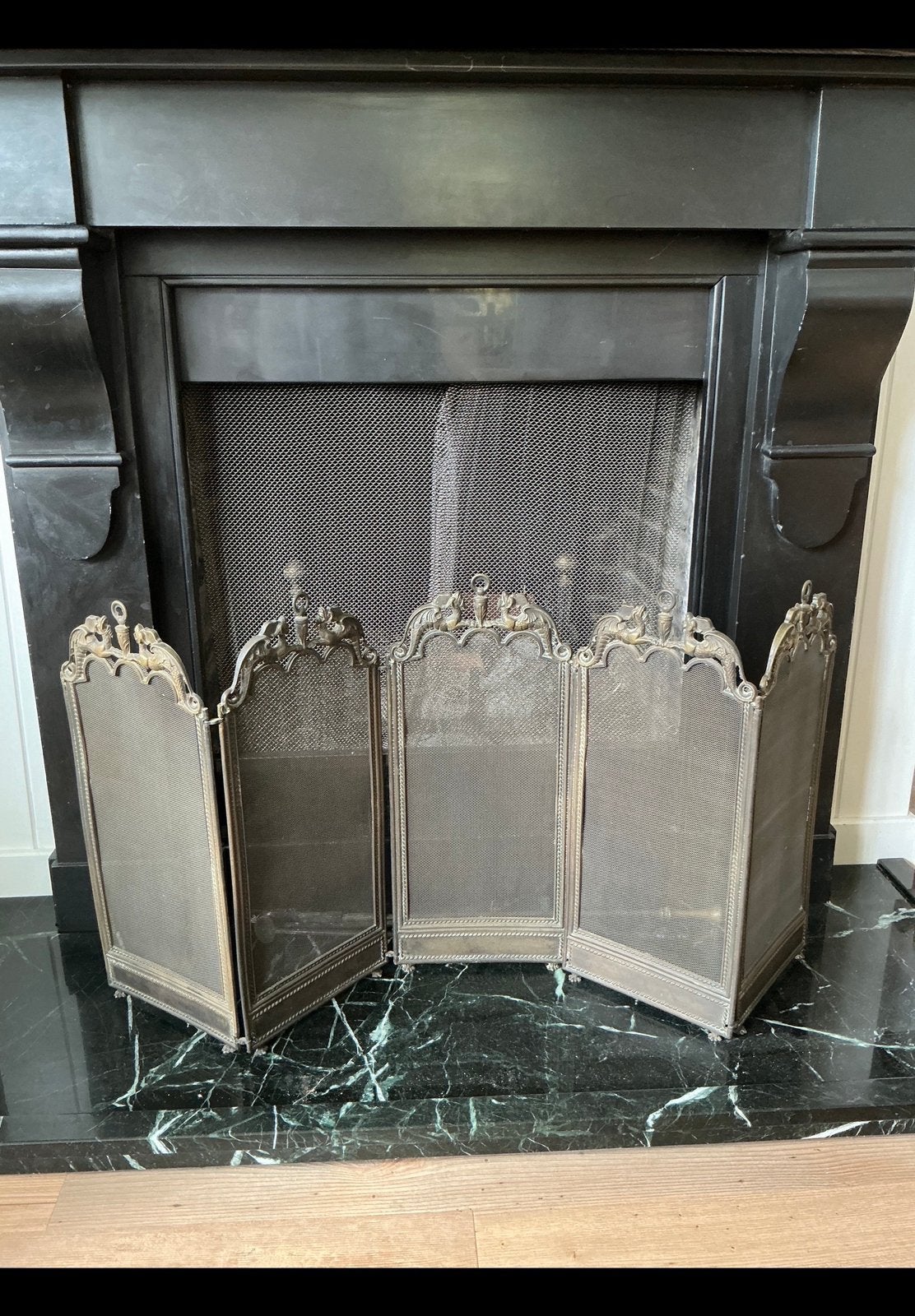 Mooi & oud koperen / messing haardscherm / spatscherm 112 cm, Huis en Inrichting, Ophalen of Verzenden, Zo goed als nieuw, Vrijstaande haard