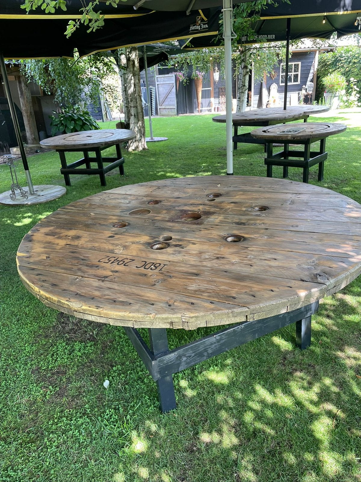 Prachtige doorleefde tafelbladen, Tuin en Terras, Tuintafels, Ophalen, Gebruikt, Rond, Hout