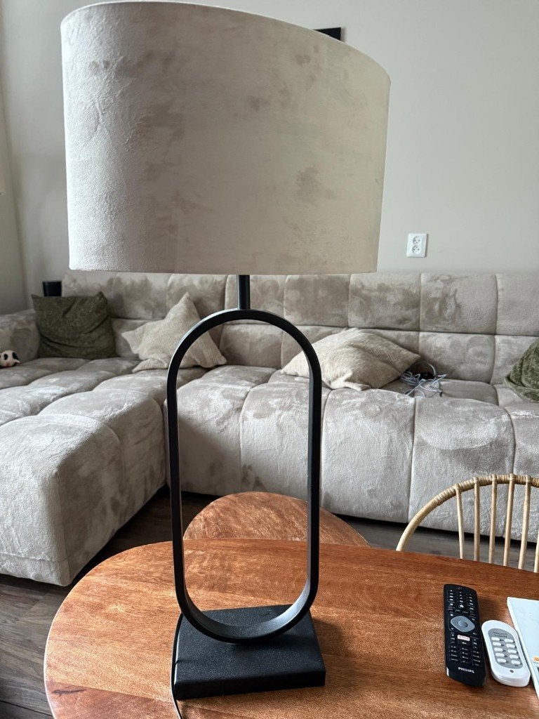 tafellamp zwart met beige champagne lampenkap light & living, Zo goed als nieuw, 82 cm, Light & Living, Ophalen
