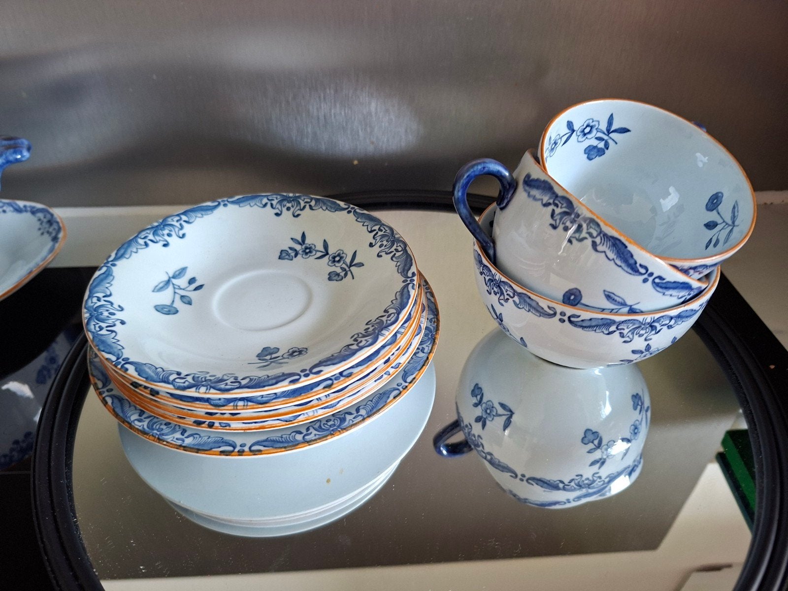 5 schotels en 3 kopjes oa Rörstrand Ostindia Sweden, Gebruikt, Overige merken, Vintage, Ophalen of Verzenden