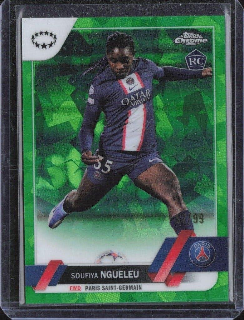 Soufiya Ngueleu RC /99 Topps Chrome PSG Neon Green, Ophalen of Verzenden, Zo goed als nieuw, Plaatje