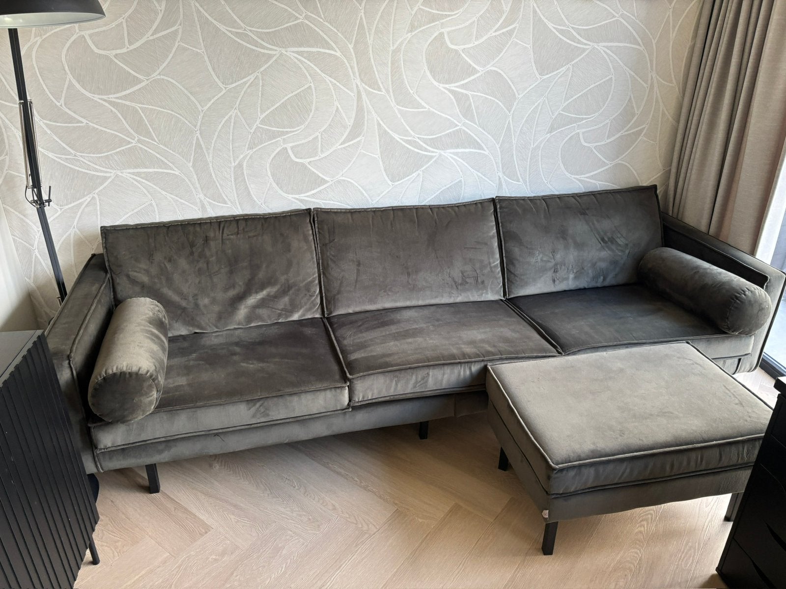 Woood velvet bank met hocker, Ophalen, Gebruikt