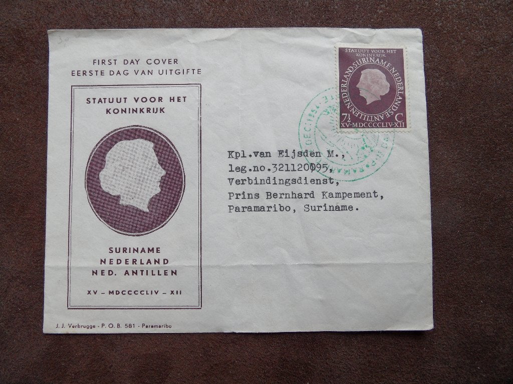 Eerste dag enveloppe Suriname – Statuut van het koninkrijk, Ophalen of Verzenden, Beschreven, Rest van de wereld