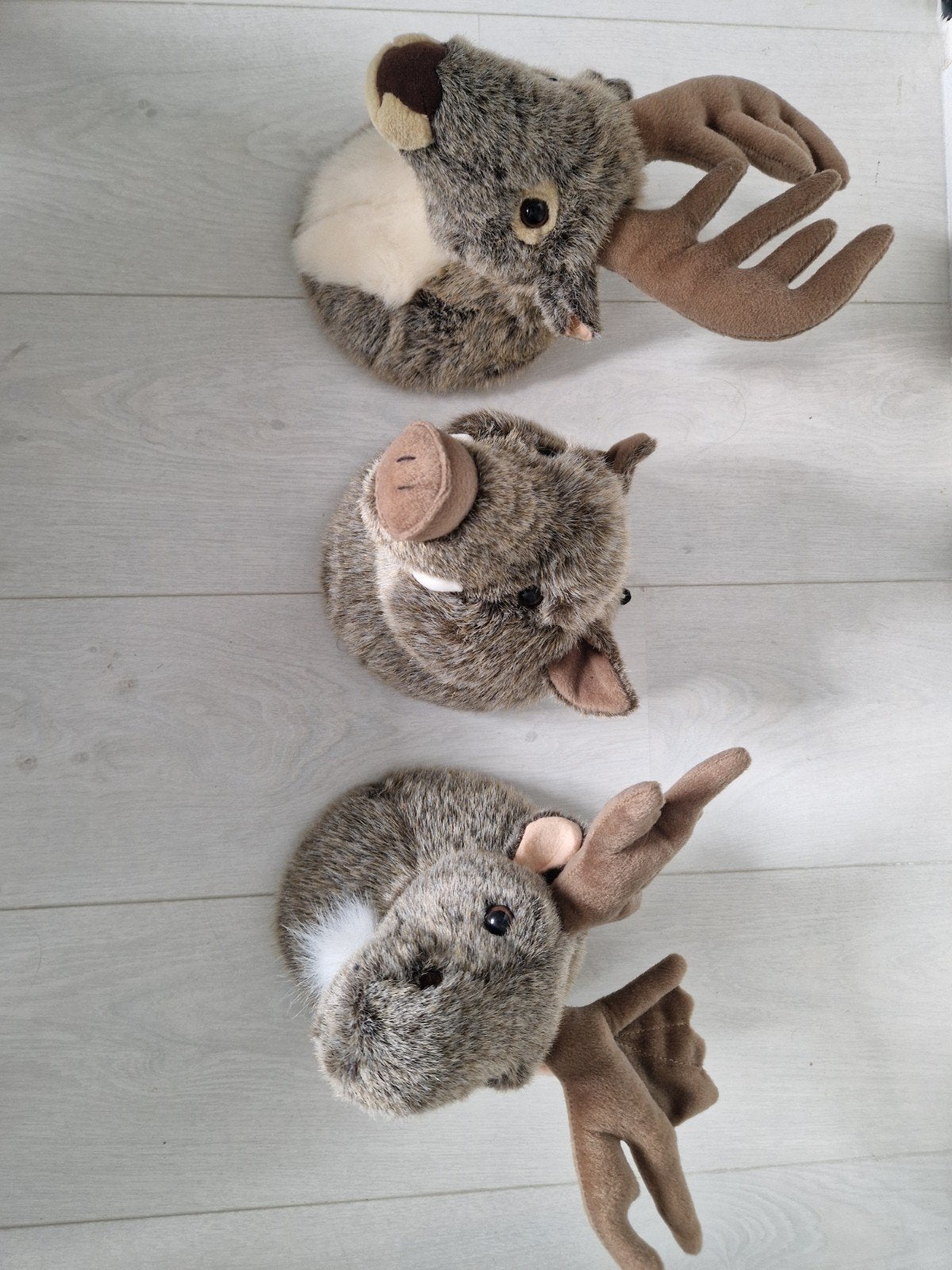 Leuke pluche dierenkoppen voor kinderkamer, Overige stijlen, Ophalen of Verzenden, Zo goed als nieuw, Grijs